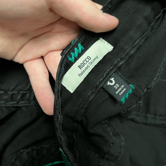 True Religion, mens skinny relaxed Roco jeans, Big T stitch, green. washed once - Picture 3 of 5